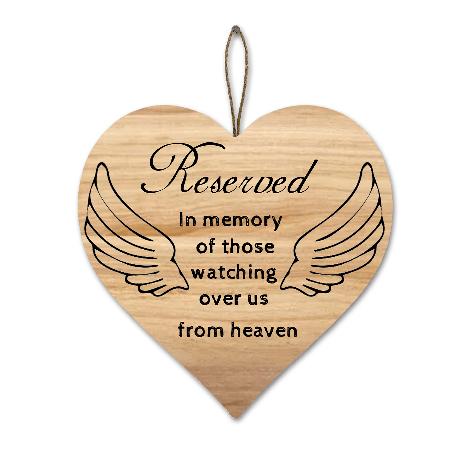 

Wooden Memorial Sign For Wedding - Reserved In Memory Of Those Watching Over Us From Heaven - 8x8 Inch Heart Shaped With Strong Hanging Rope - High-quality Professional Printing