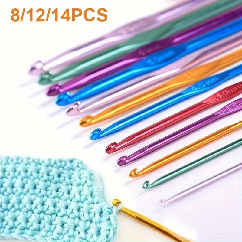 

Colorful Aluminum Crochet Hook Set - 8/12/14pcs Mixed Colors - Ideal For Beginner And Expert Crocheters - Includes Sweater Needles & Crochet Knitting Tools