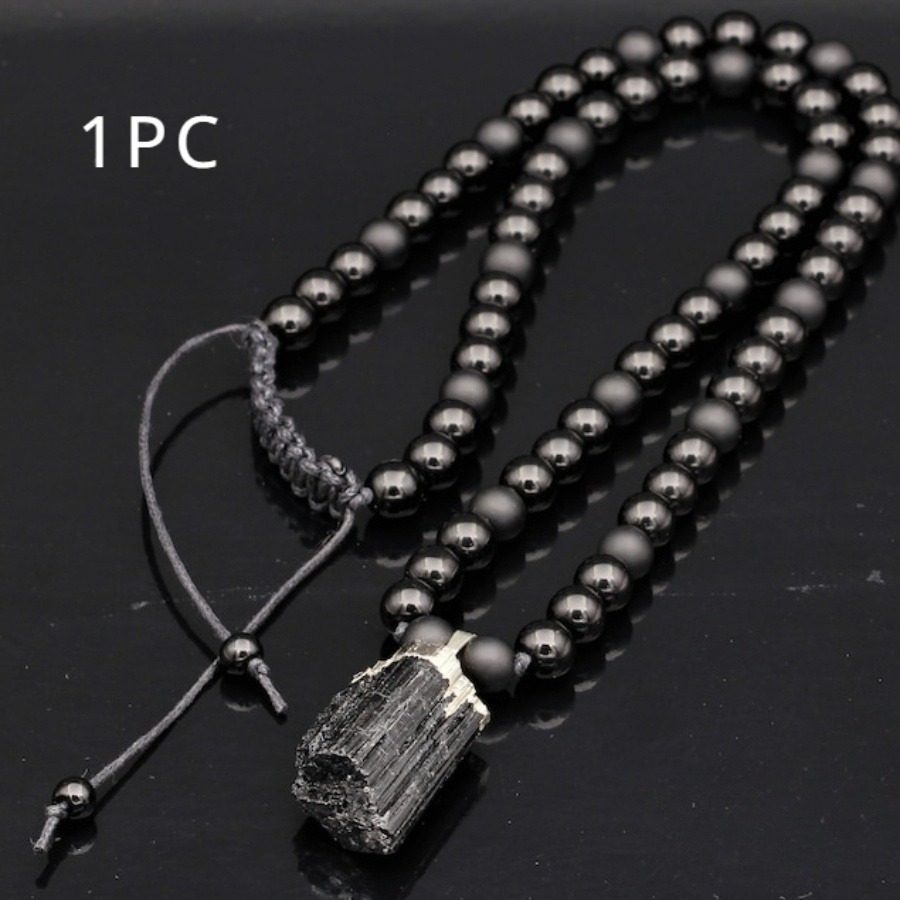 TEMU Natural Stone Bead Necklace With Stone Pendant - Minimalist Beaded Jewelry Suitable For Daily Wear & Parties, Elegant,, Bead Chain For Versatile