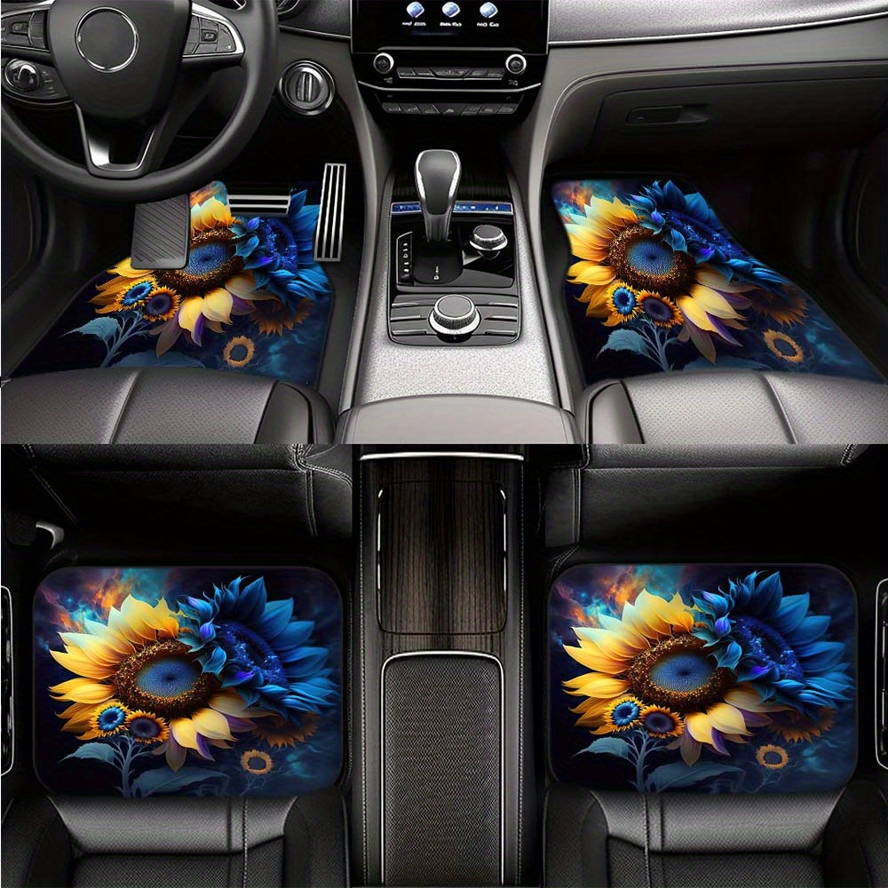 

Multifunctional Car Floor Mats: Blue And Yellow Sunflowers Against A Dark Sky - Universal, Non-slip, Dirt-resistant, Machine Washable