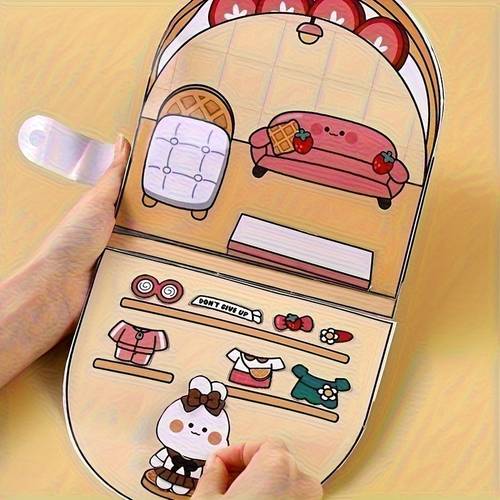 1pc Fantasy-Themed DIY Sticker Book with Cartoon Characters, Bakery & Fried Chicken Designs - Stress Relief Squeeze Toy