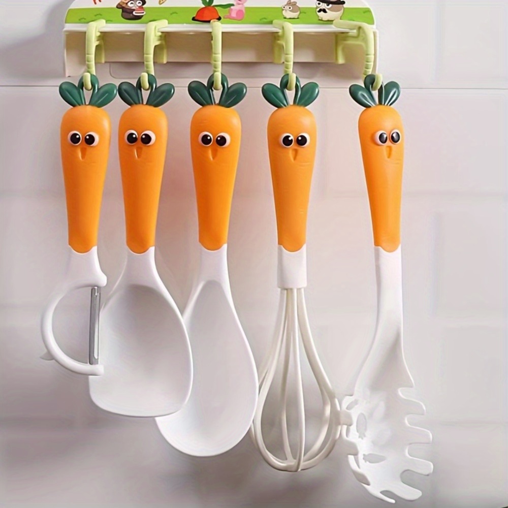 TEMU 5-piece Carrot Design Kitchen Utensil Set - Non-stick, Durable Cooking & Baking Tools, Uncharged, Perfect Gift For Food Lovers