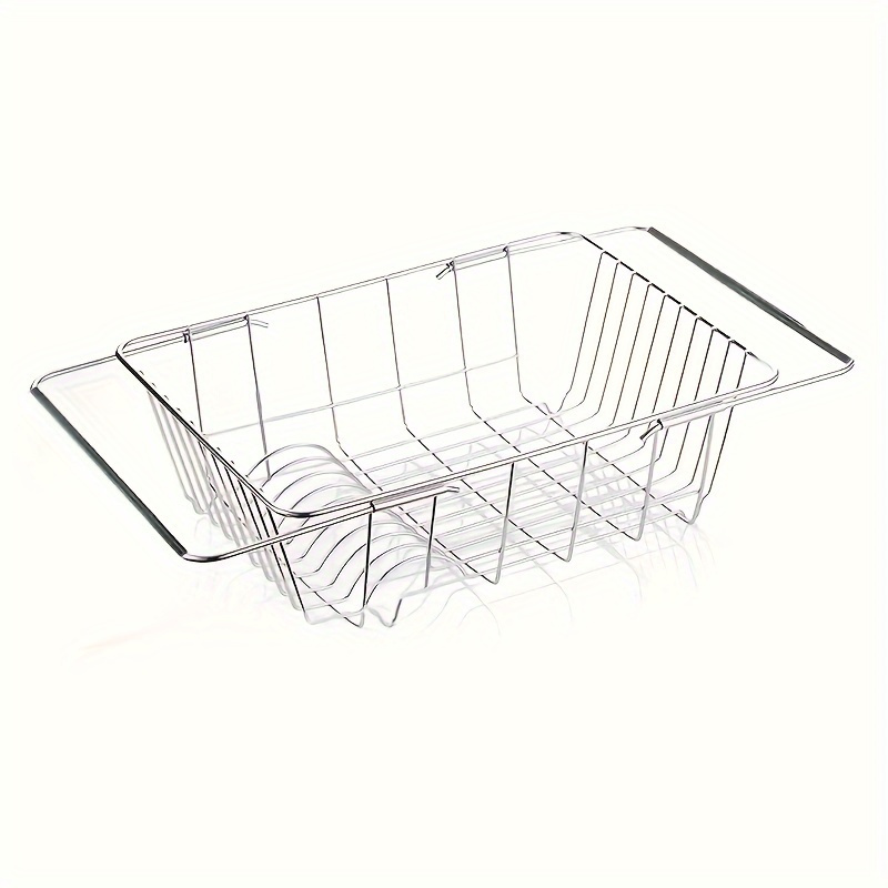 TEMU 1pc Adjustable Over Sink Dish Rack, Stainless Steel Drying Basket, Non-electric Telescopic Kitchen Strainer With Silicone , Drainer For Home And Restaurant Use