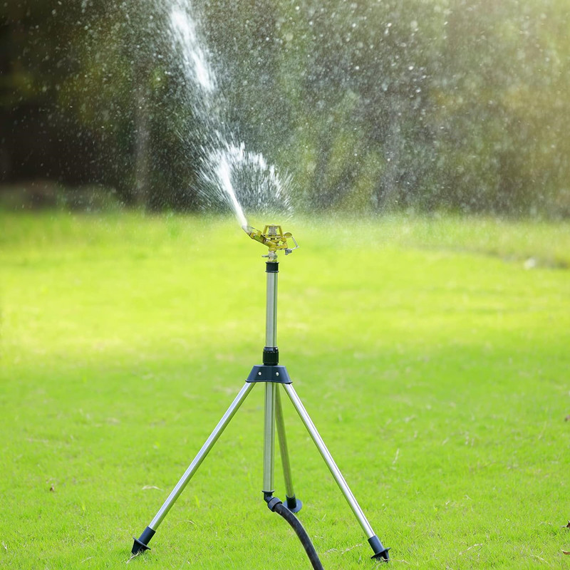 

1pc Rotating Lawn Sprinkler With Adjustable Tripod - Stainless Steel & Zinc Construction, Ground Stake Design, 360° Full Circle Coverage, 24m Spray Distance - Ideal For Garden & Yard Watering