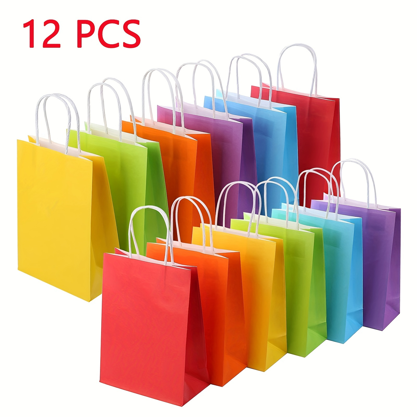 

6/12pcs Kraft Paper Party Gift Bags, With Handles, Assorted Colors, Rainbow Halloween Thanksgiving Christmas Gift