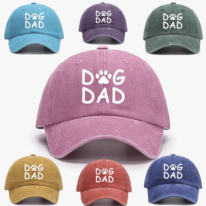 

1pc Vintage Washed Distressed Baseball Cap, "dog Dad" Paw Print Embroidered, Adjustable Dad Hat For Pet Lovers