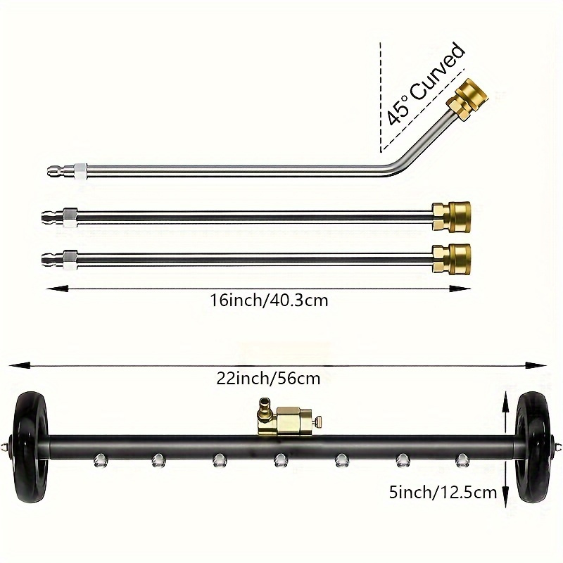 2 in 1 7 nozzle high pressure surface cleaner high pressure washer water gun 22 inch mobile cleaner floor washing car bottom multi broom 1 4 inch quick connection 4000psi water pressure 1800psi 4000psi with three stainless steel extension rods two straight rods one 45 bent rod two 360 moving wheels details 5