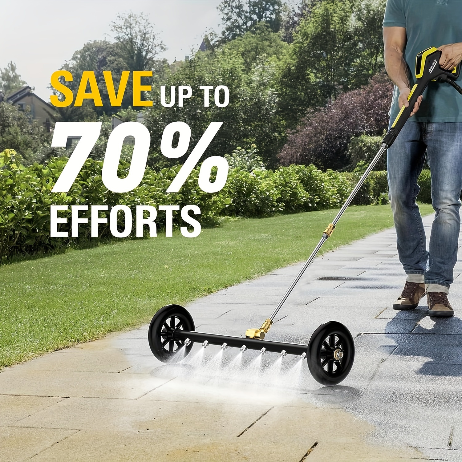 2 in 1 7 nozzle high pressure surface cleaner high pressure washer water gun 22 inch mobile cleaner floor washing car bottom multi broom 1 4 inch quick connection 4000psi water pressure 1800psi 4000psi with three stainless steel extension rods two straight rods one 45 bent rod two 360 moving wheels details 2