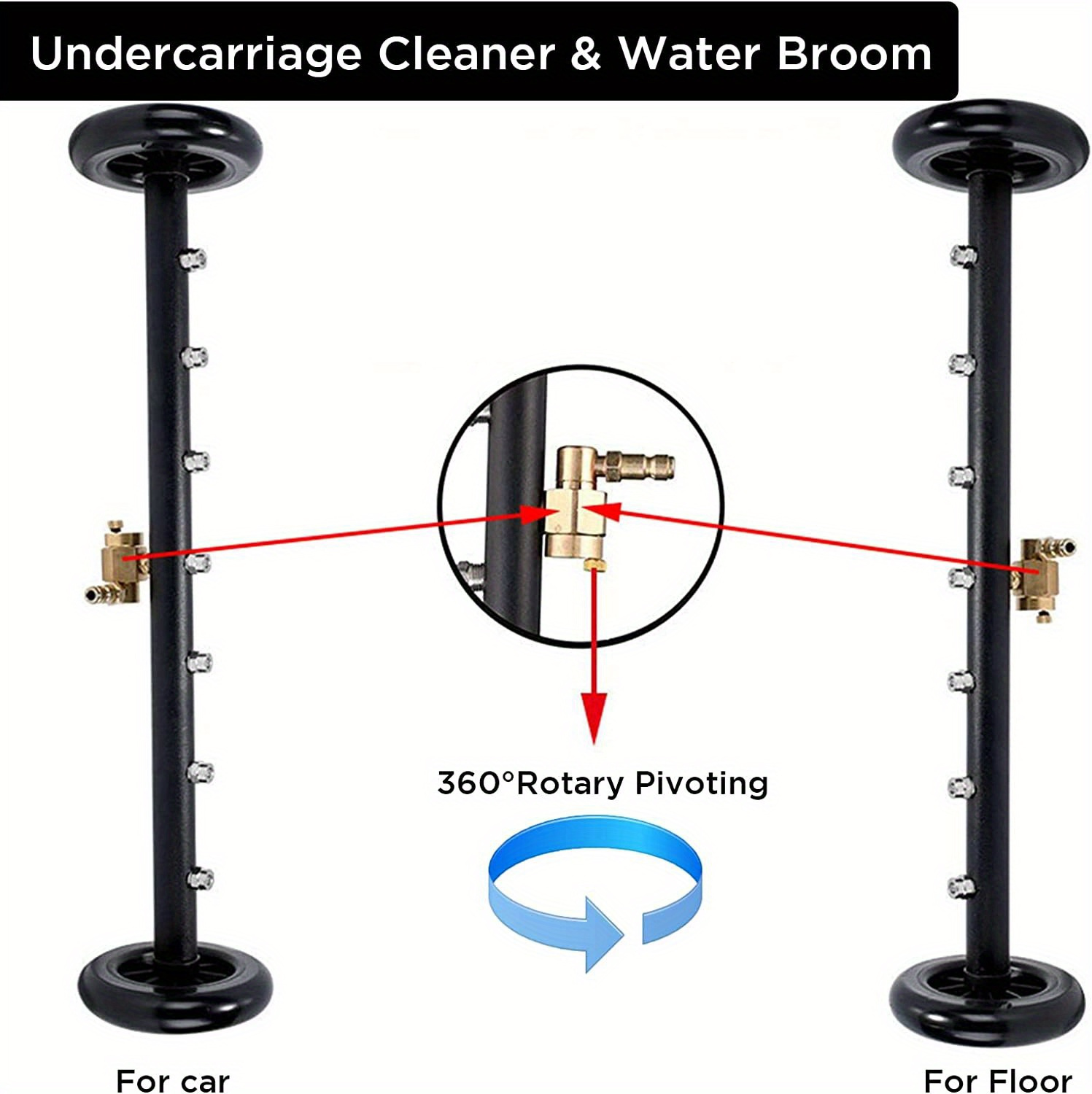 2 in 1 7 nozzle high pressure surface cleaner high pressure washer water gun 22 inch mobile cleaner floor washing car bottom multi broom 1 4 inch quick connection 4000psi water pressure 1800psi 4000psi with three stainless steel extension rods two straight rods one 45 bent rod two 360 moving wheels details 8