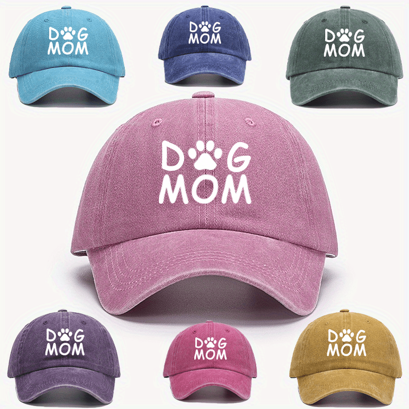 

dog Mom" Vintage Washed Distressed Baseball Cap, Printed Embroidered Adjustable Dad Hat, Casual Outdoor Sports Cap For Pet Lovers