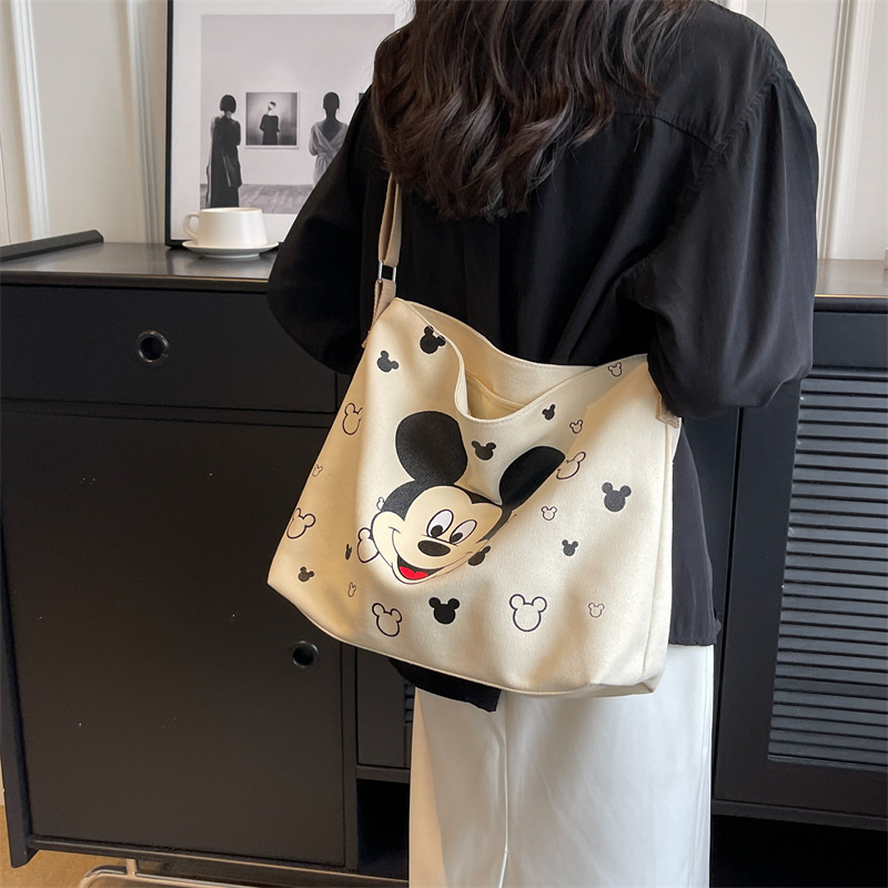 

Disney Mickey Mouse Canvas Shoulder Tote Bag - Summer Ladies Crossbody Bag, Japanese Style, Large Capacity, Cartoon Print Bag