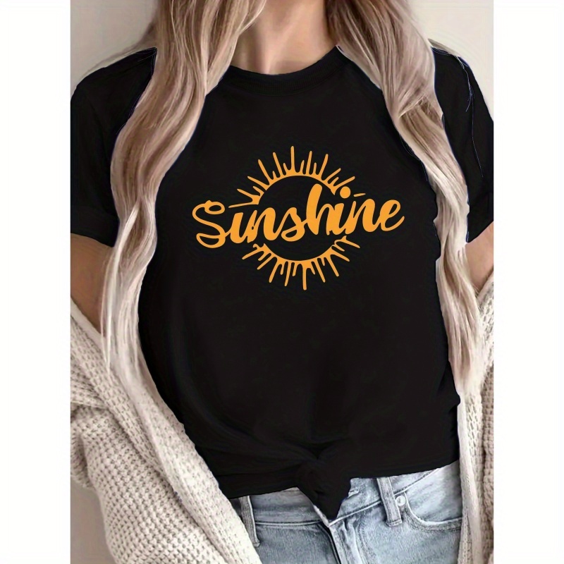 

Sunshine Retro Print Crew Neck T-shirt, Casual Short Sleeve T-shirt For Spring & Summer, Women's Clothing