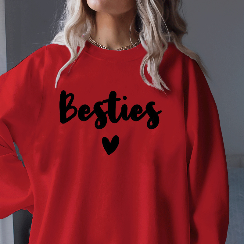 

Besties Print Pullover Sweatshirt, Casual Long Sleeve Crew Neck Sweatshirt For Fall & Winter, Women's Clothing