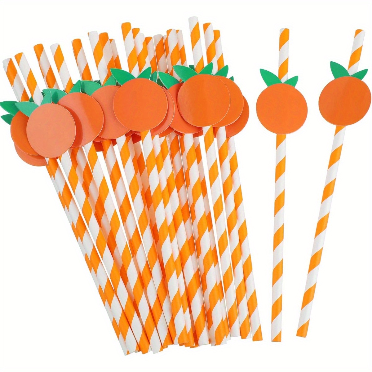 

50-piece Cute Orange Fruit Paper Straws - Disposable Drinking Straws For Birthday Parties & Decorations