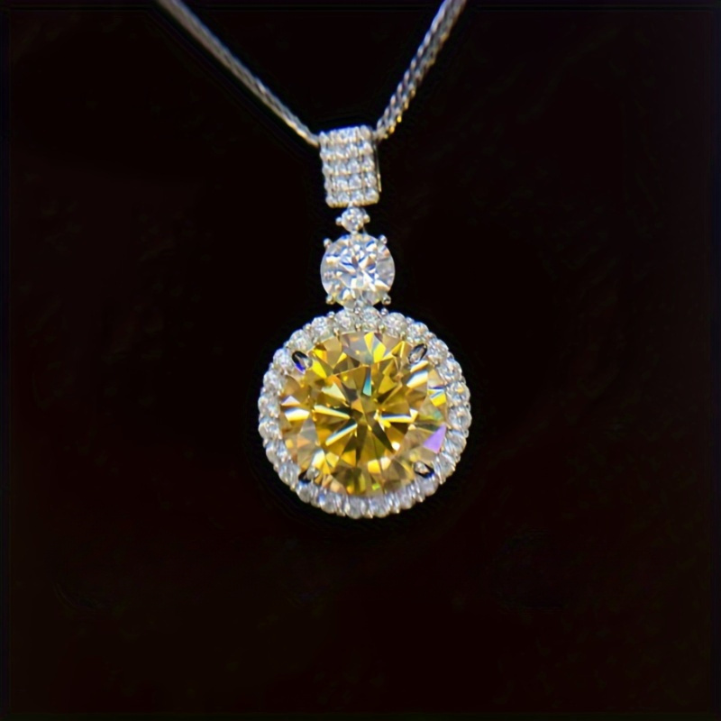 18k gold plated 925 sterling silver necklace with 6 1ct yellow moissanite pendant luxurious   for party and festive celebrations versatile jewelry for   details 0