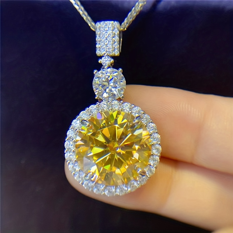 18k gold plated 925 sterling silver necklace with 6 1ct yellow moissanite pendant luxurious   for party and festive celebrations versatile jewelry for   details 1