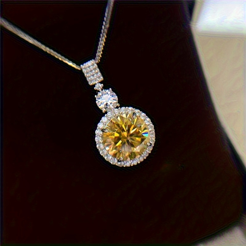 18k gold plated 925 sterling silver necklace with 6 1ct yellow moissanite pendant luxurious   for party and festive celebrations versatile jewelry for   details 2