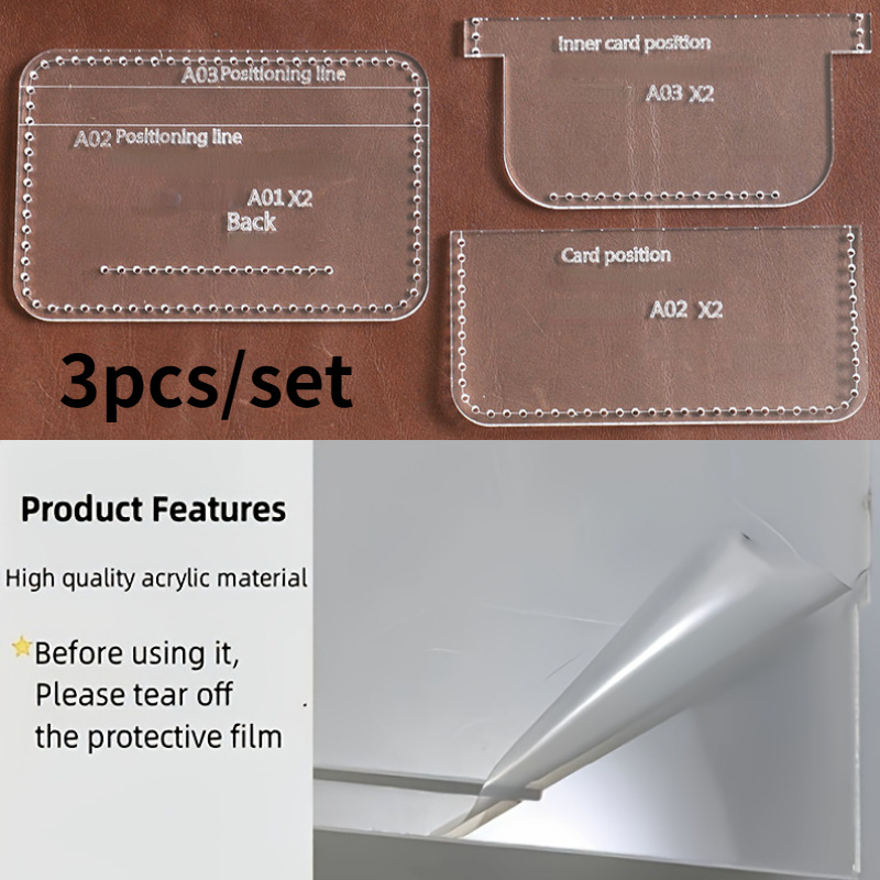 TEMU 手作りレザー製 レディース小銭入れ用裁縫パターン アクリルテンプレート・ミシン百貨店用穴あき縫製アクセサリー付き