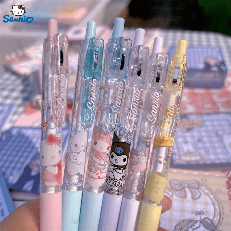 

6-piece Hello Kitty & Friends Gel Pen Set - Cute, High-quality Black Ink Pens With Melody, Kuromi, Cinnamoroll Designs - Perfect For School Supplies & Rewards