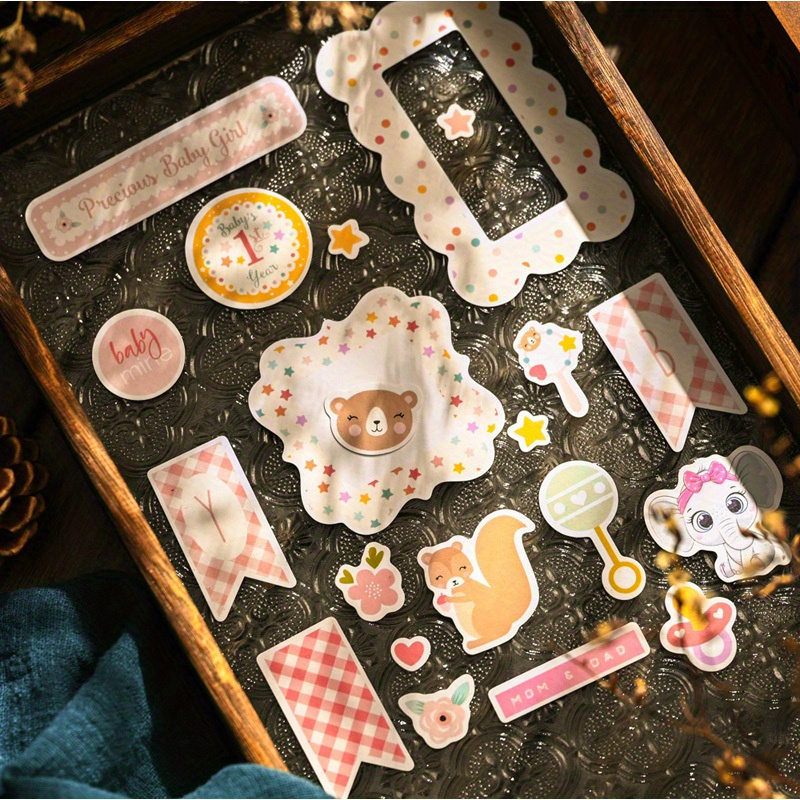 107pcs baby growth milestone paper stickers decorative scrapbooking album and journal planner supplies cute diy craft embellishments for memory keeping details 11