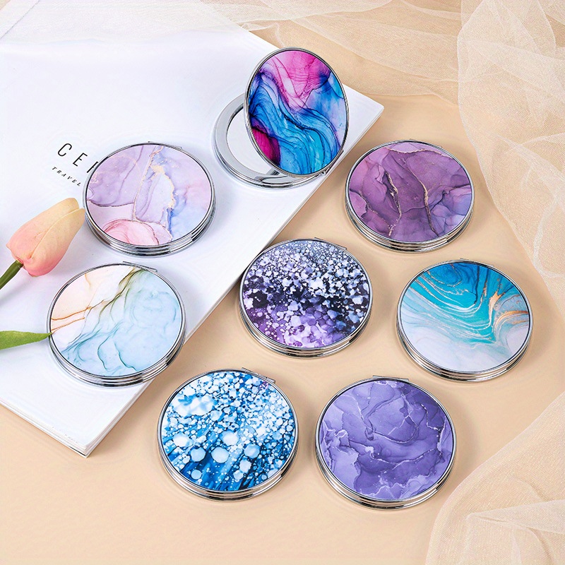 

Marble-patterned Portable Compact Mirror, Dual Sided, Foldable, Round Pocket-sized Cosmetic Mirror For Makeup Touch-ups