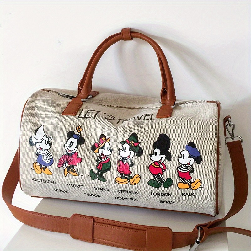 

Disney Mickey Mouse Canvas Tote Bag, Large Capacity Travel Duffel With Shoulder Strap, Cartoon Short-distance Travel Bag, Gym Handbag For Women