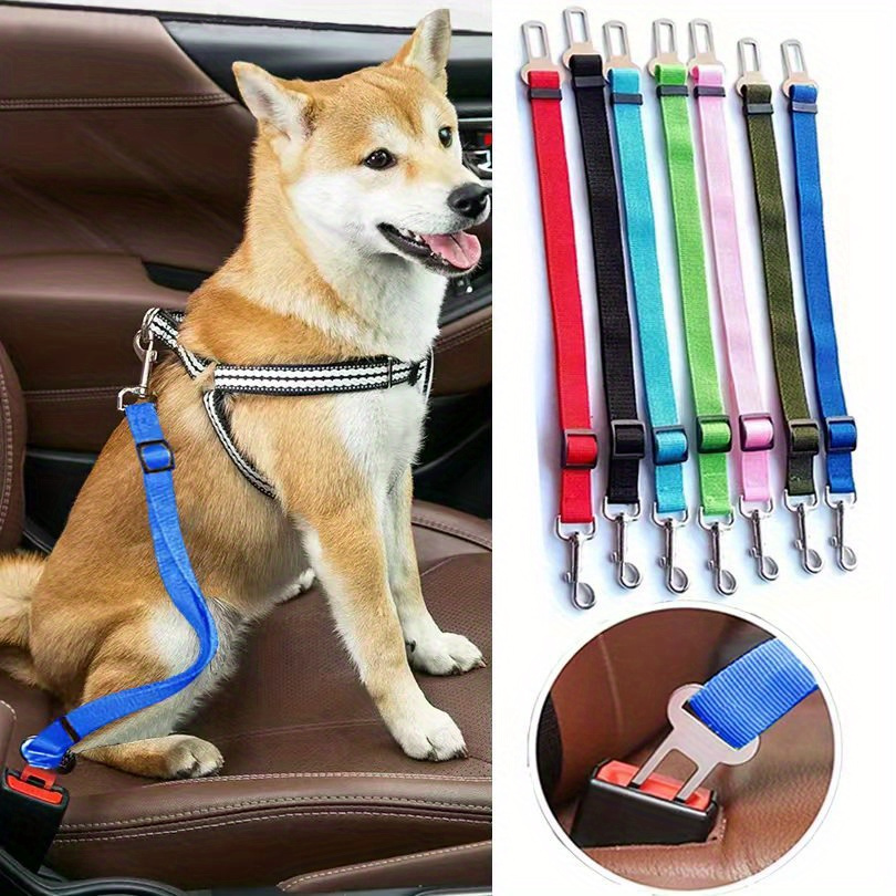 

Adjustable Nylon Dog Car Seatbelt Harness - Heavy Duty Elastic Vehicle Headrest Restraint Traction Leash Set With Hand Wash Care Instructions