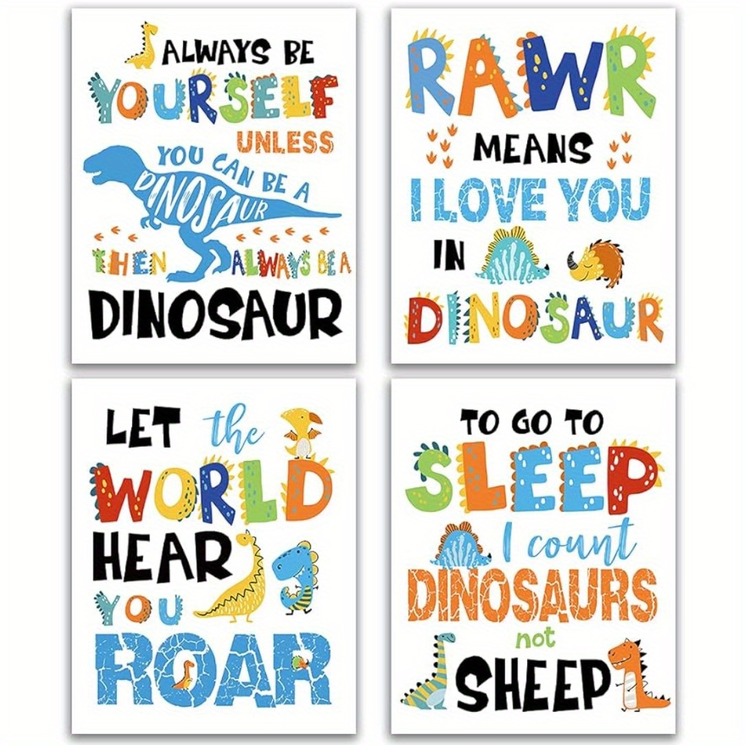 

Set Of 4 Inspirational Dinosaur Quote Posters, Frameless 8x10 Inch Wall Art Prints For Kids Room, Nursery, And Classroom Decor