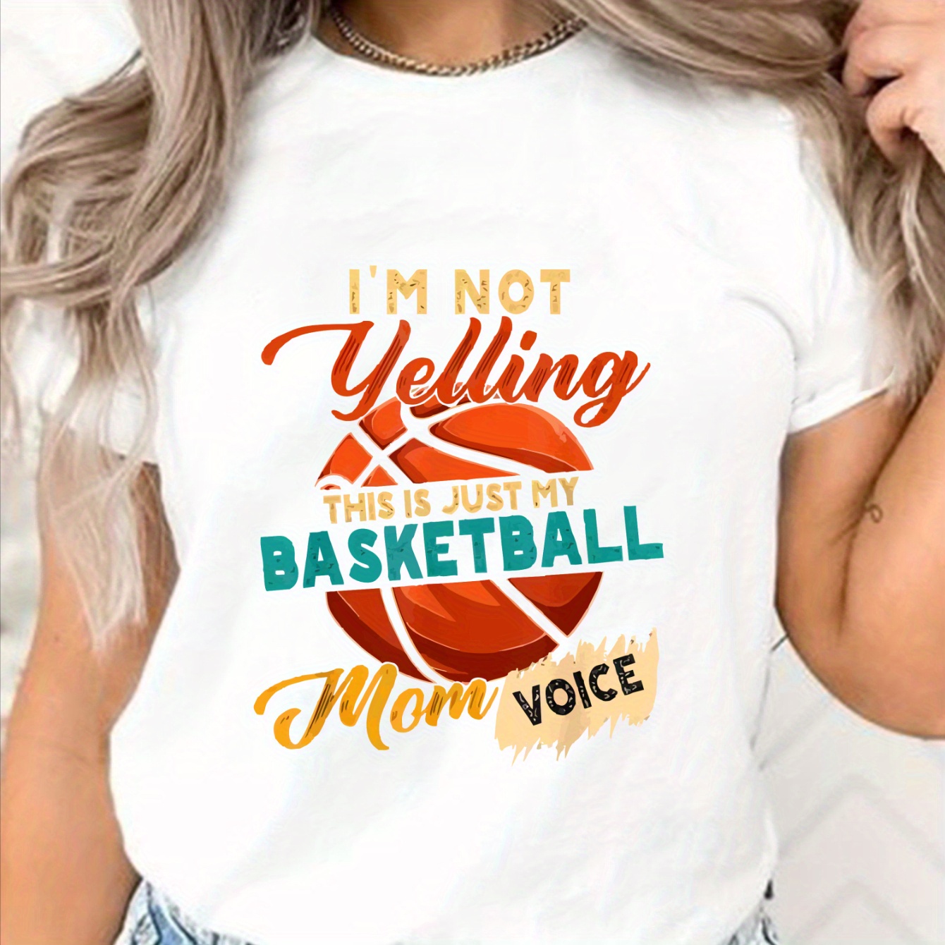 

Basketball Print T-shirt, Short Sleeve Crew Neck Casual Top For Summer & Spring, Women's Clothing
