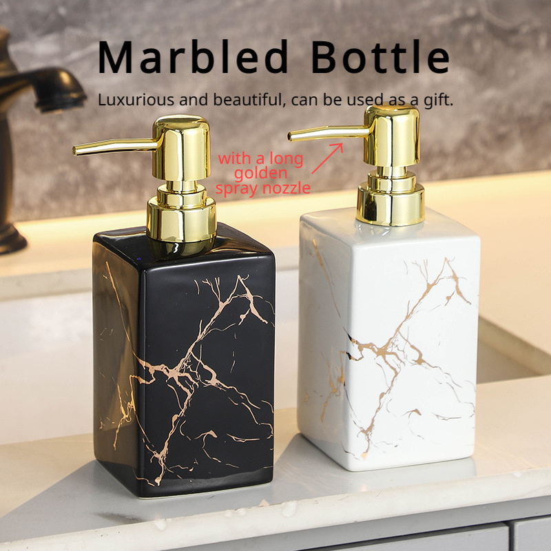 

Marbled Ceramic Soap Dispenser - 350ml Refillable Pump Bottle For Hand Soap, Lotion & Shampoo - , Non-slip Design For