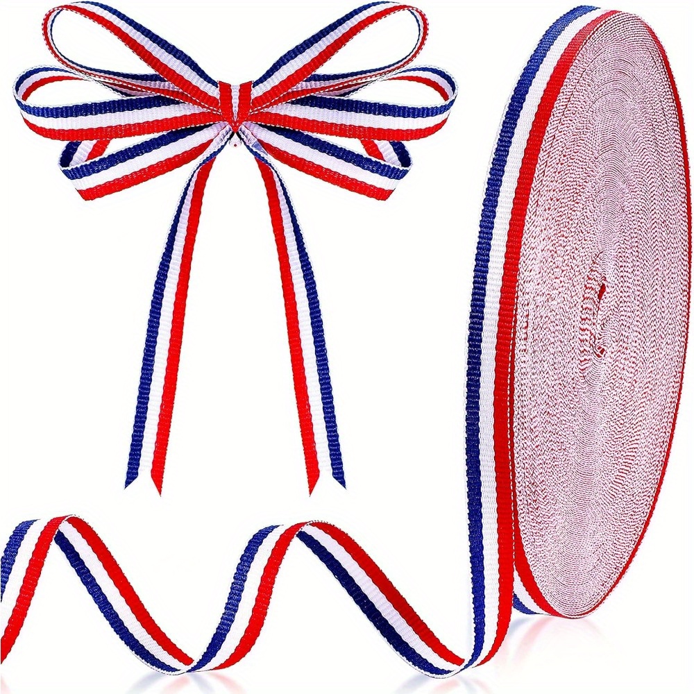 

Striped Grosgrain Ribbon - 1 Roll/2 Rolls, 3/8 Inch, 50m Polyester Gift Wrap Ribbons For Memorial Day, Party Decoration, Diy Crafting, And Sewing
