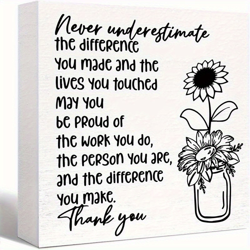 TEMU 1pc Inspirational Wooden Thank You Gift Plaque - Appreciation Present For Teacher, Coworker, Friend - No Feathers, Battery-free Decorative Desk Sign With Motivational Quotes For Retirement, Farewell