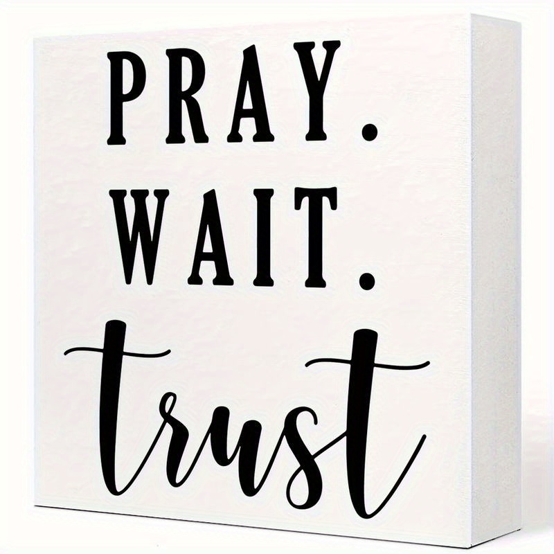 

1pc Inspirational Christian Wooden - Pray Wait - Motivational Quote Home Office Nursery Shelf Tabletop Decor, Wood No Feather, Electricity-free Decoration