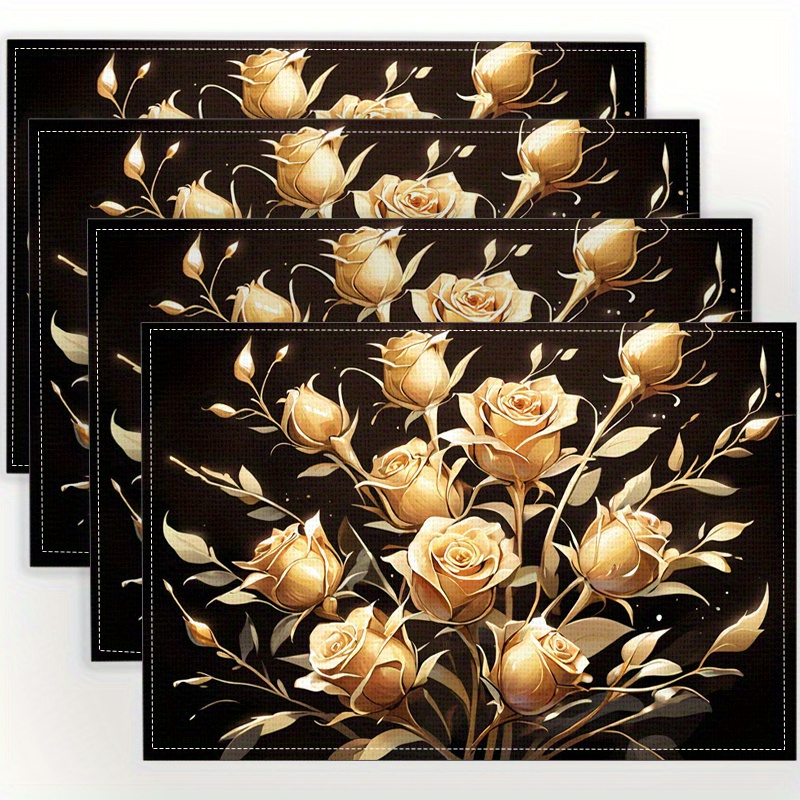 

4pcs Colorful Vibrant Fashion Placemat, Bling Rose Pattern, Make Your Tea Restaurant More Beautiful, Non-slip Heat Insulation, Perfect For Coffee Table, Dining Table And Home Decor