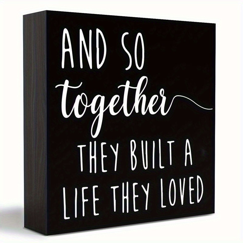 

1pc Wooden With Inspirational Quote, "and So Built A Life " - No Feathers, Electricity- And Office Decor, Desk Accessory, Shelf Display Plaque For Couples