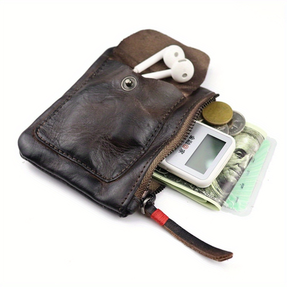 

1pc/2pcs Of Set Mini Portable Soft Handcrafted Zipper Cowhide Leather Credit Card Wallet Change Holder For Men Black Friday Christmas Thanksgiving Gift For Boyfriend Husband Father