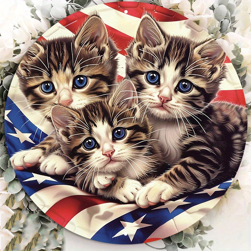 

Chatons Patriotiques & Drapeau Américain Panneau en Aluminium de 8" - Résistant aux Intempéries & Facile à Installer