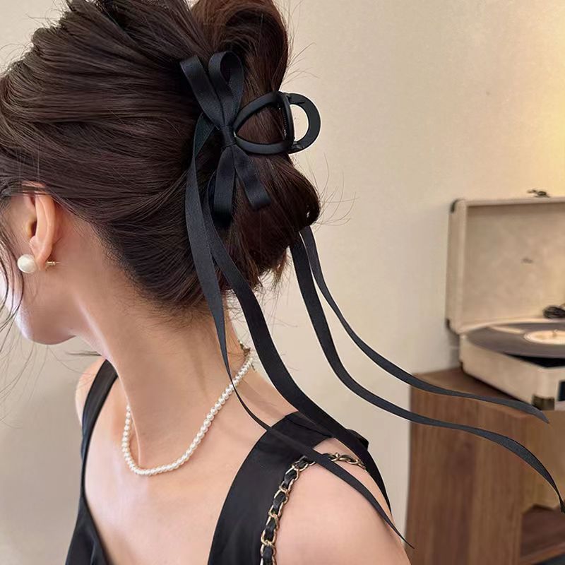 

Elegant Sweet Ballet Style Bow Ribbon Hair Claw Clip, Chic Trendy Hair Clip, Long Streaming Ribbons Hair Accessory For Women And Daily Use