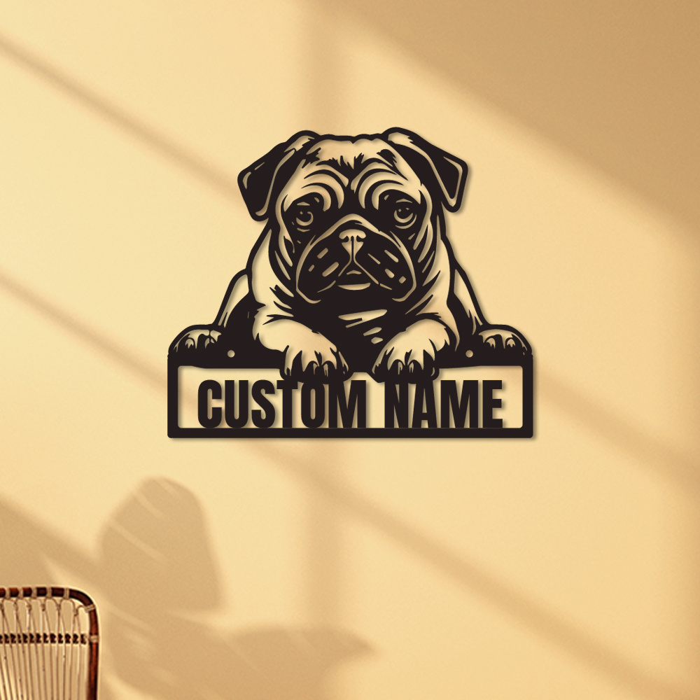 

1pc Custom Pug Pattern Decorative Metal Art Signage Pet Shop Home Living Room Decorative Signage Wall Art