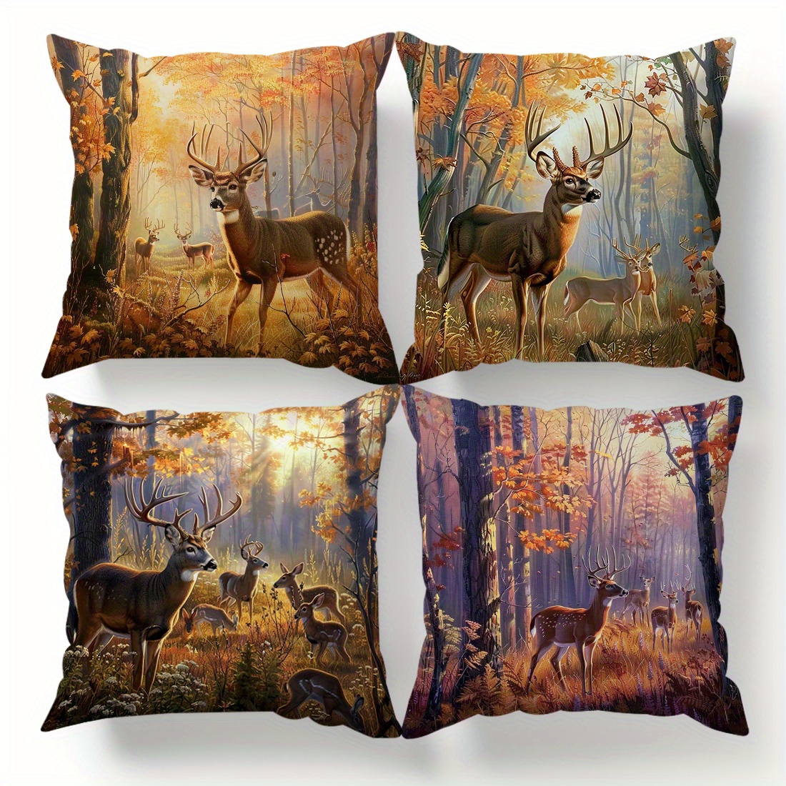 

4pcs, Autumn Elk Forest Scenery Pillow Covers, 45cm/17.7inch, Contemporary Style, Peach Skin Velvet, One-sided Decorative Cushion Cases