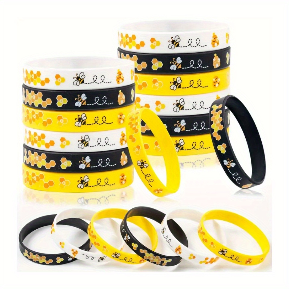 

6/12pcs Silicone Bee Bracelet Wristband, Assorted Varieties Colors, Perfect For Bee Theme Parties