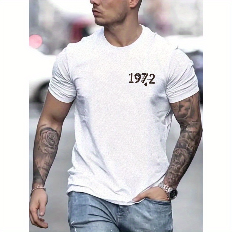 

1972 Print Crew Neck T-shirt For Men, Casual Short Sleeve Top, Men's Clothing For Summer Daily Wear