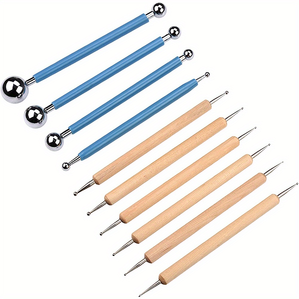 

10 Piece Wood Dotting Tools Set For Rock Painting, Pottery Clay Modeling & Embossing Art - Uncharged Ball Styluses With Various Sizes Without Battery