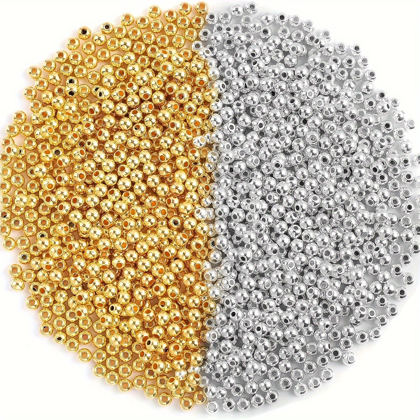 TEMU 600pcs/set 4mm Silvery And Golden Smooth Round Spacer Loose Beads, Perfect For Necklace Bracelet Keychain Jewelry Making