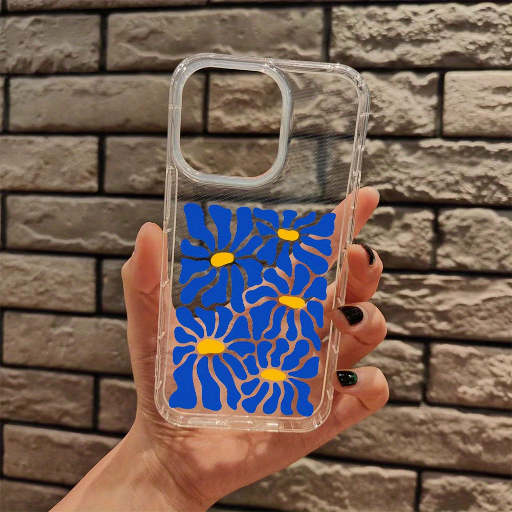 

Clear Painted Blue Flowers Phone Case Compatible With 11/12/13/14/15 Pro Max/xr - High-quality Durable Protective Cover - Ideal Gift For Teens, Kids, And Friends
