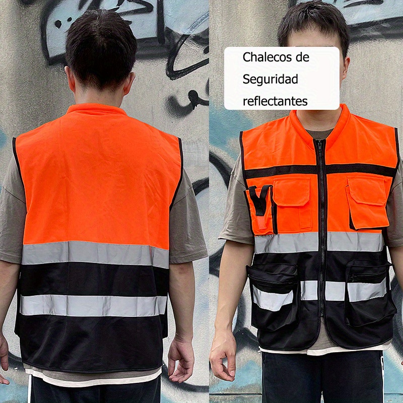 

High-visibility Reflective Safety Vest - Green/orange Color Block, Adjustable For Cycling & Work Use, 1/4 Piece