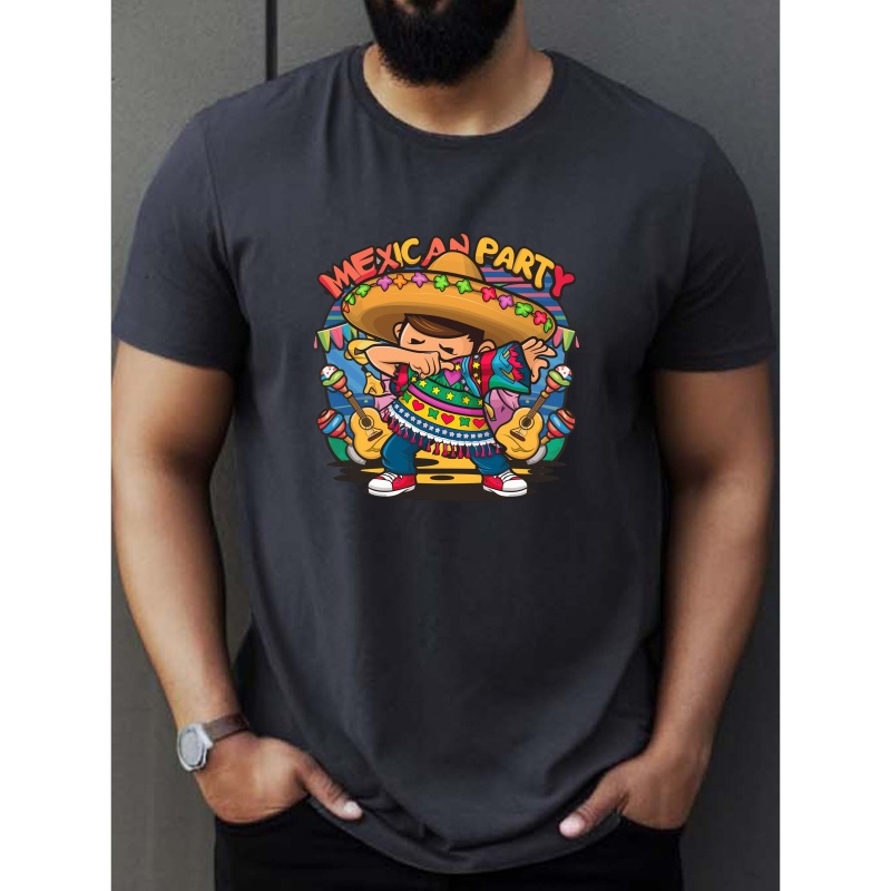 

Mexican Dabbing Print Tee Shirt, Tees For Men, Casual Short Sleeve T-shirt For Summer