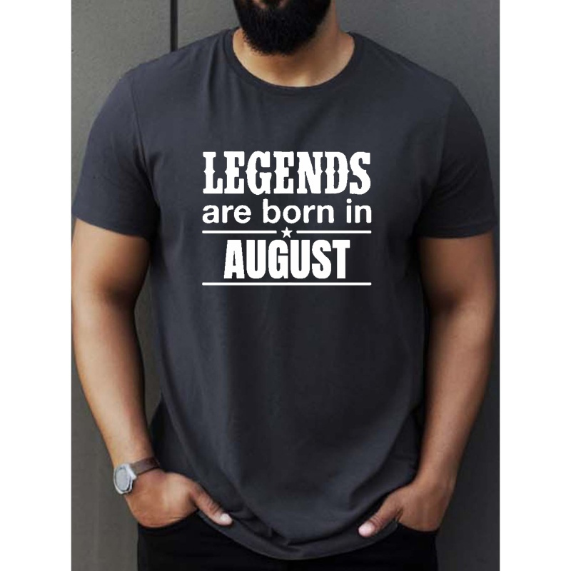 

August Legends Print Tee Shirt, Tees For Men, Casual Short Sleeve T-shirt For Summer