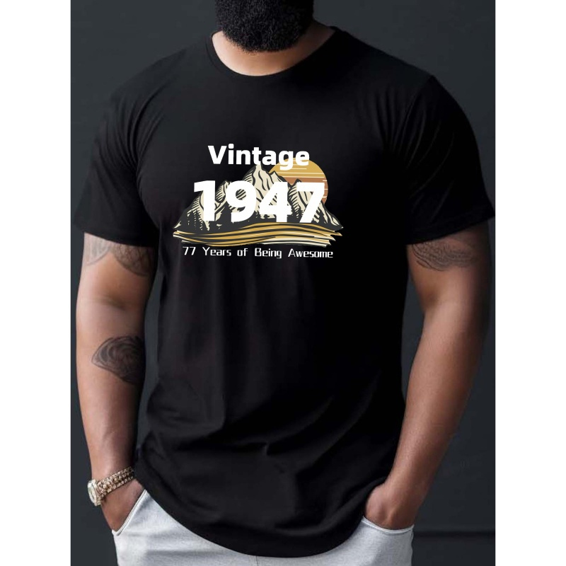 

Vintage 1947 Print Tee Shirt, Tees For Men, Casual Short Sleeve T-shirt For Summer