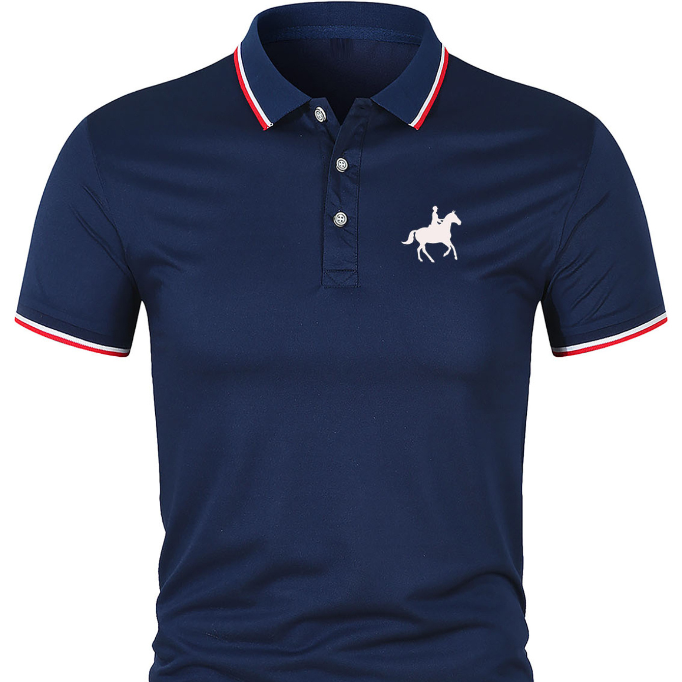 

Horse Riding Print Men's Short Sleeve Golf Shirt, Business Casual Comfy Top For Tennis Training